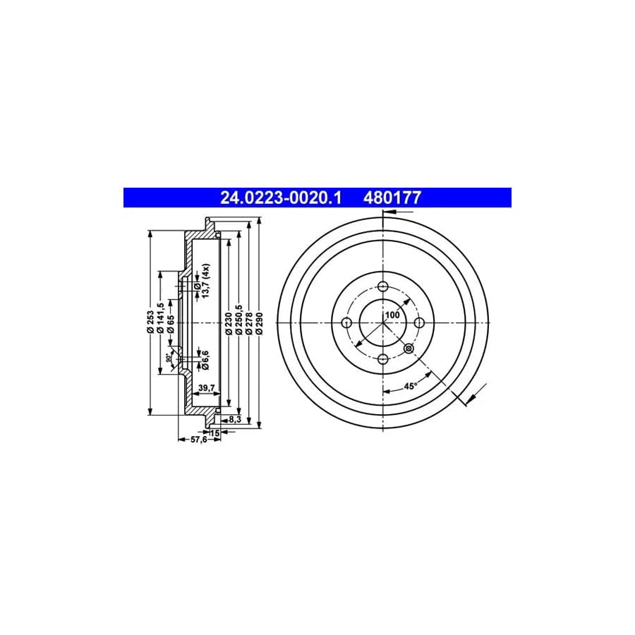 ATE 24.0223-0020.1 Brake Drum