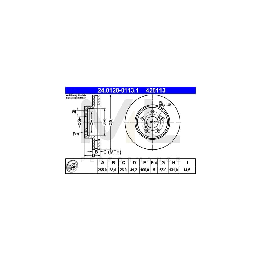 ATE 24.0128-0113.1 Brake Disc for TOYOTA CARINA Vented | ML Performance Car Parts