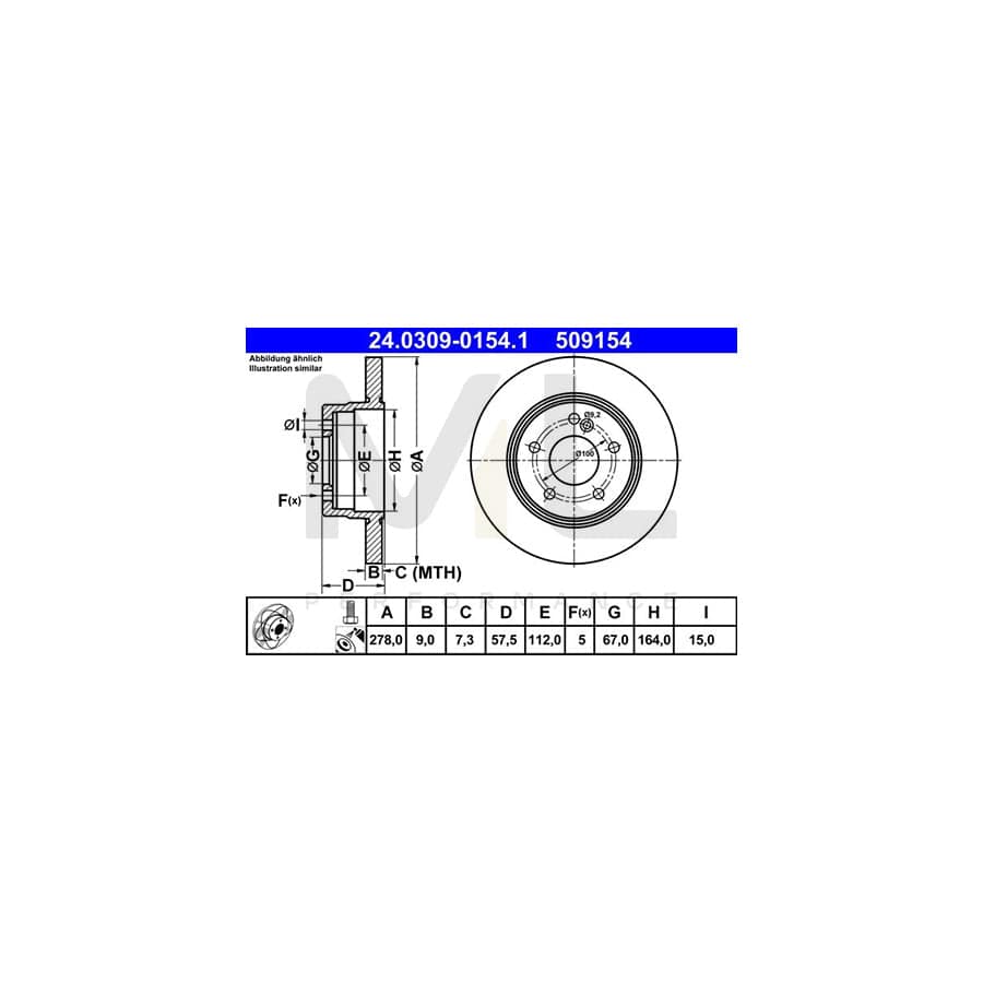 ATE PowerDisc 24.0309-0154.1 Brake Disc suitable for MERCEDES-BENZ C-Class Solid, Coated, with bolts/screws | ML Performance Car Parts