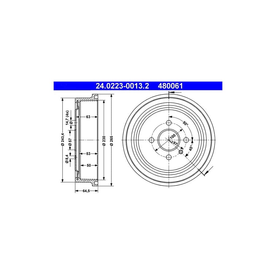 ATE 24.0223-0013.2 Brake Drum