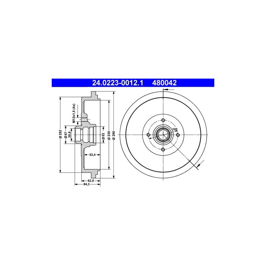 ATE 24.0223-0012.1 Brake Drum For Vw Passat