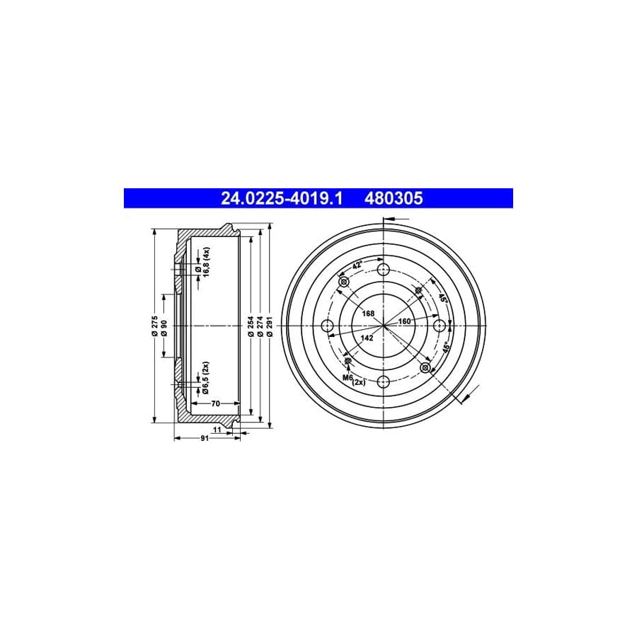 ATE 24.0225-4019.1 Brake Drum For Renault Trafic