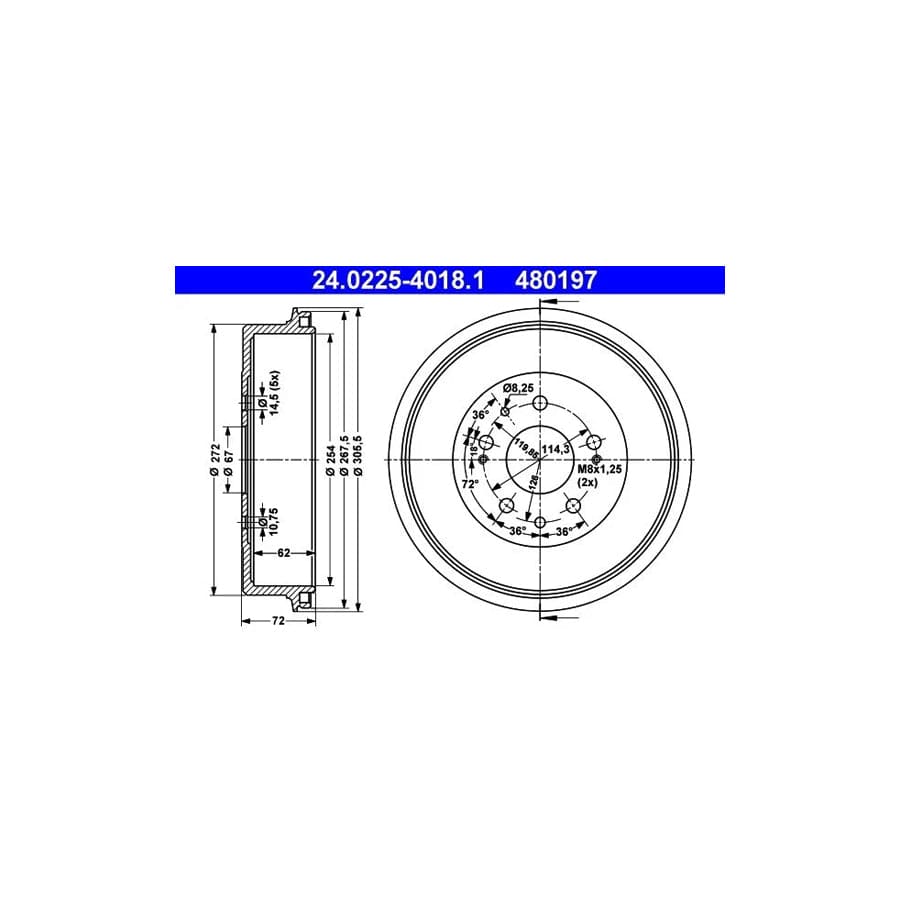 ATE 24.0225-4018.1 Brake Drum For Toyota Hilux Pick-Up