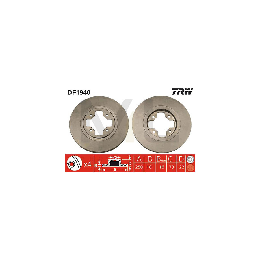 TRW DF1940 Brake Disc Vented | ML Performance Car Parts