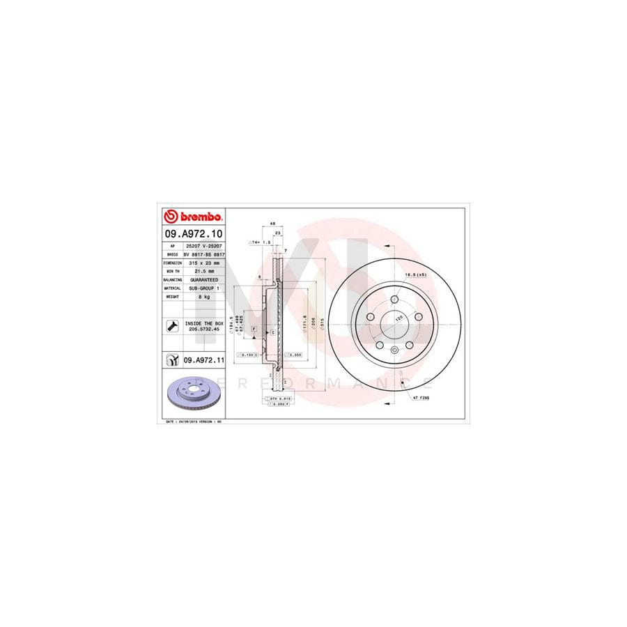 BREMBO 09.A972.10 Brake Disc Internally Vented, with bolts/screws | ML Performance Car Parts