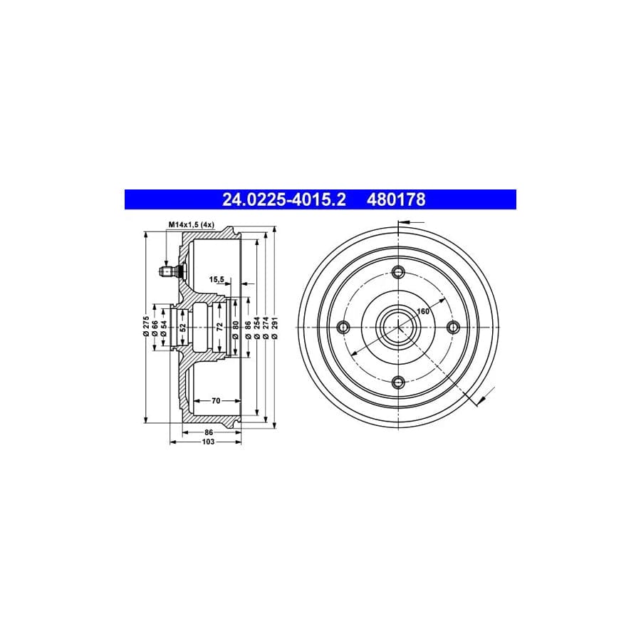 ATE 24.0225-4015.2 Brake Drum