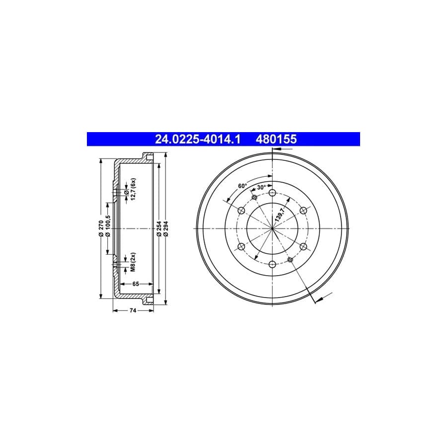 ATE 24.0225-4014.1 Brake Drum