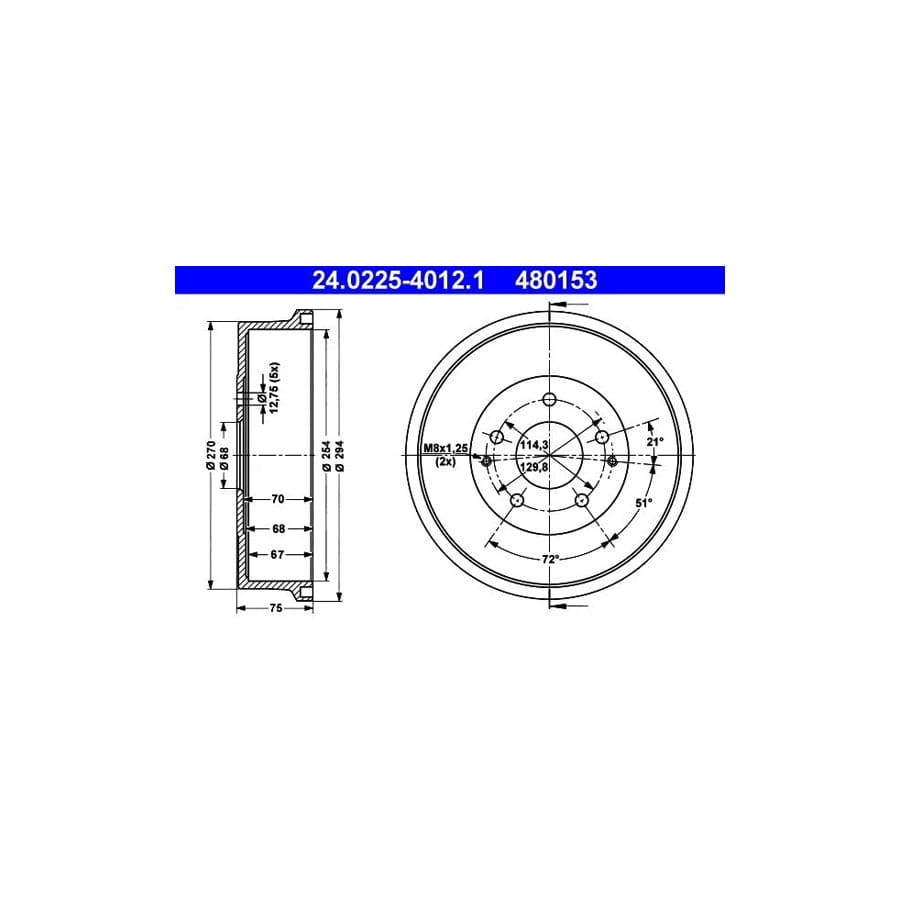 ATE 24.0225-4012.1 Brake Drum