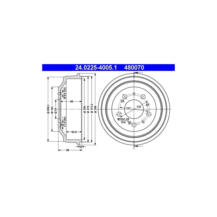 ATE 24.0225-4005.1 Brake Drum