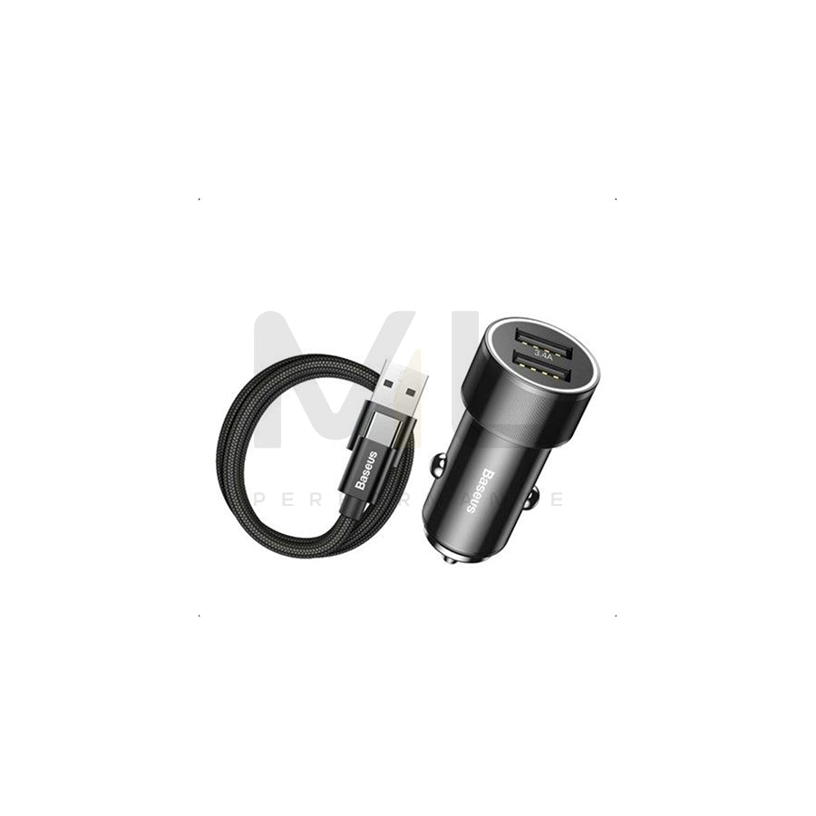 Baseus TZXLD-B01 In-car charger Number of inlets/outlets: 2x USB, with pipe, with USB plug (type C), USB type-C, Black | ML Performance Car Parts