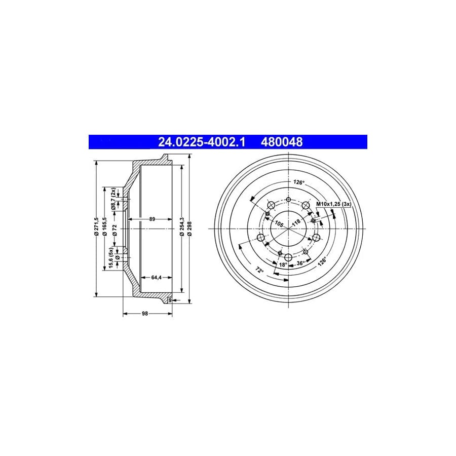 ATE 24.0225-4002.1 Brake Drum