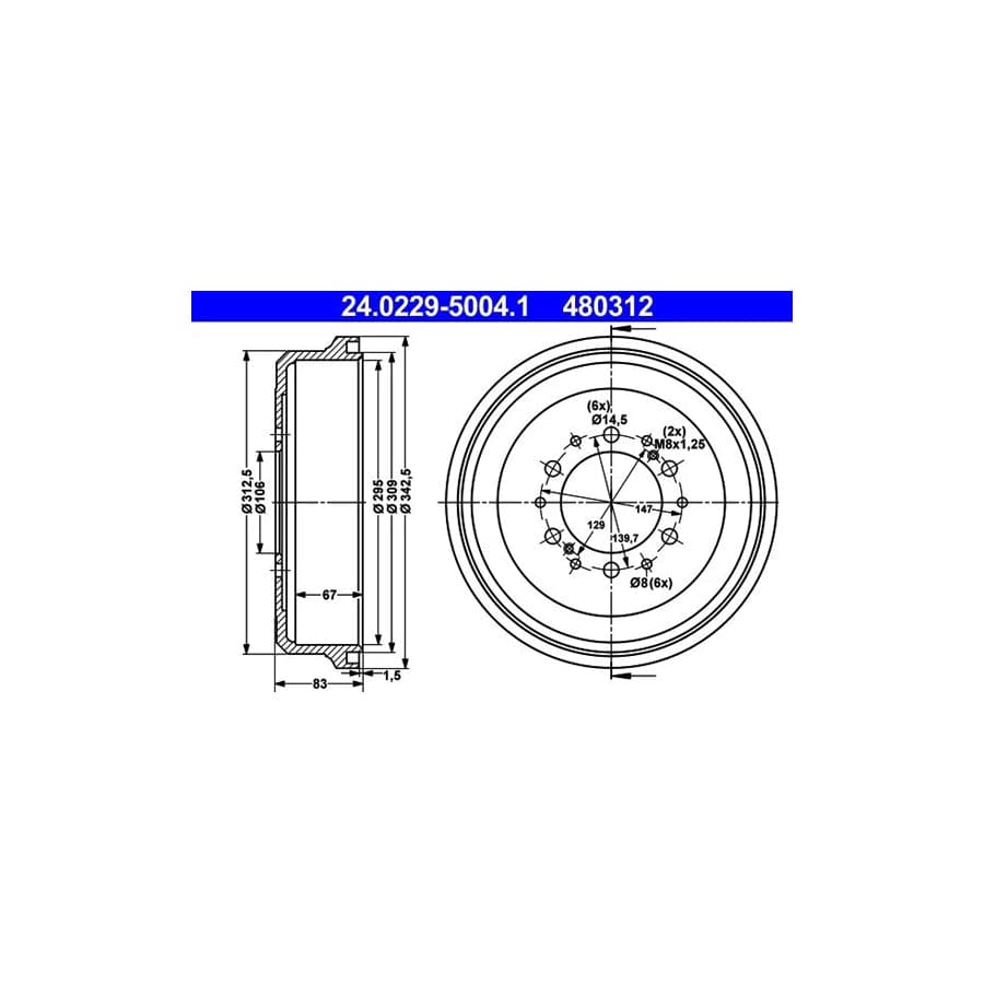 ATE 24.0229-5004.1 Brake Drum For Toyota Hilux Pick-Up