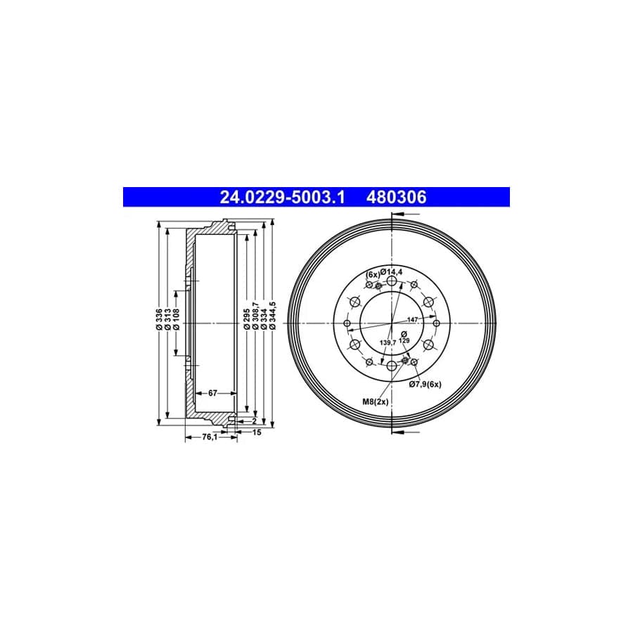 ATE 24.0229-5003.1 Brake Drum