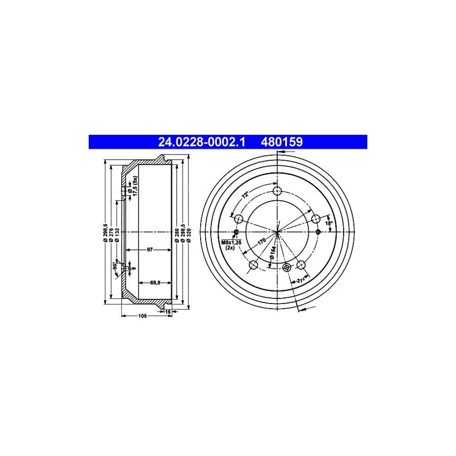 ATE 24.0228-0002.1 Brake Drum