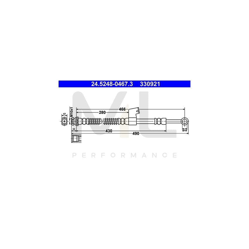 ATE 24.5248-0467.3 Brake Hose for HYUNDAI Getz (TB) 466mm, M10x1 | ML Performance Car Parts