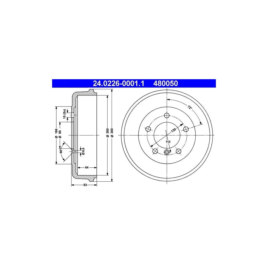 ATE 24.0226-0001.1 Brake Drum