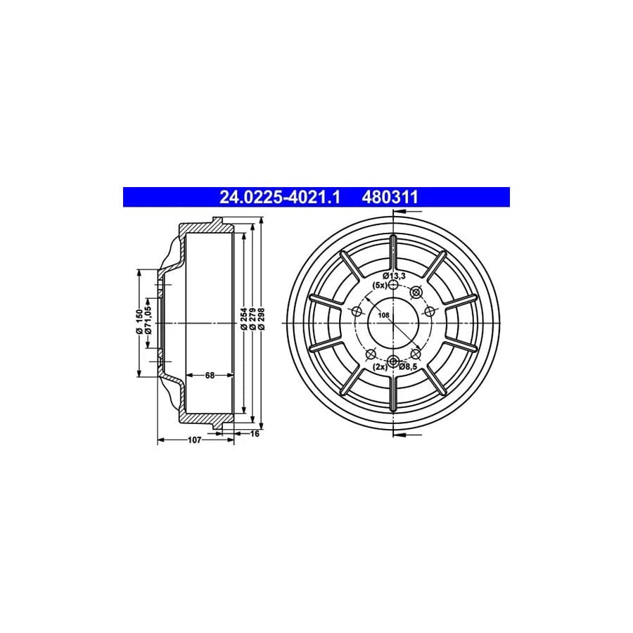 ATE 24.0225-4021.1 Brake Drum