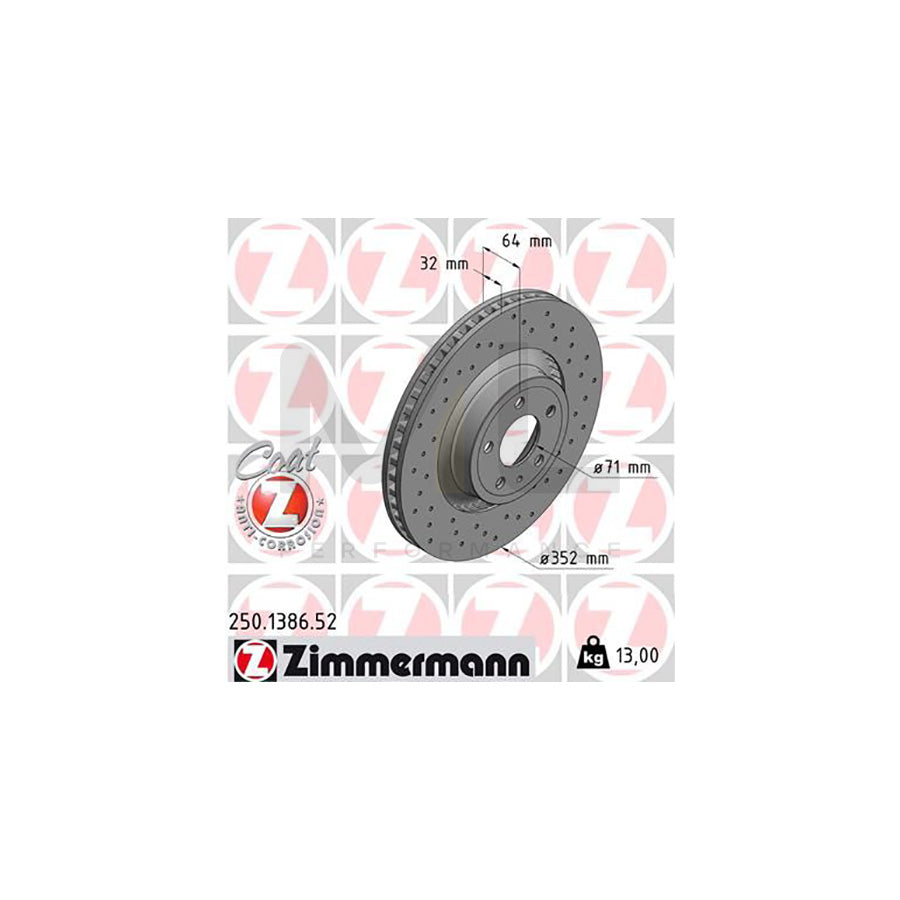 ZIMMERMANN SPORT COAT Z 250.1386.52 Brake Disc for FORD USA MUSTANG Externally Vented, Perforated, Coated, High-carbon | ML Performance Car Parts