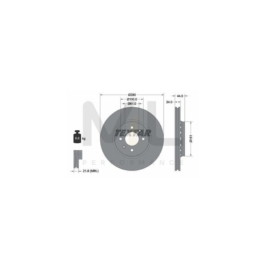 TEXTAR PRO 92254603 Brake Disc Externally Vented, Coated, without wheel hub, without wheel studs | ML Performance Car Parts