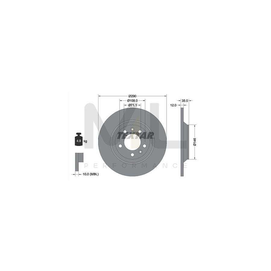 TEXTAR 92129600 Brake Disc Solid, without wheel hub, without wheel studs | ML Performance Car Parts