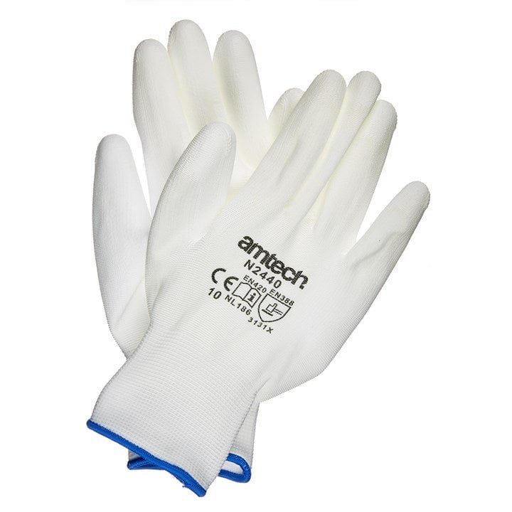 Amtech Light Duty PU Coated Work Gloves White XL (Size: 10) | ML Performance DIY & Power Tools