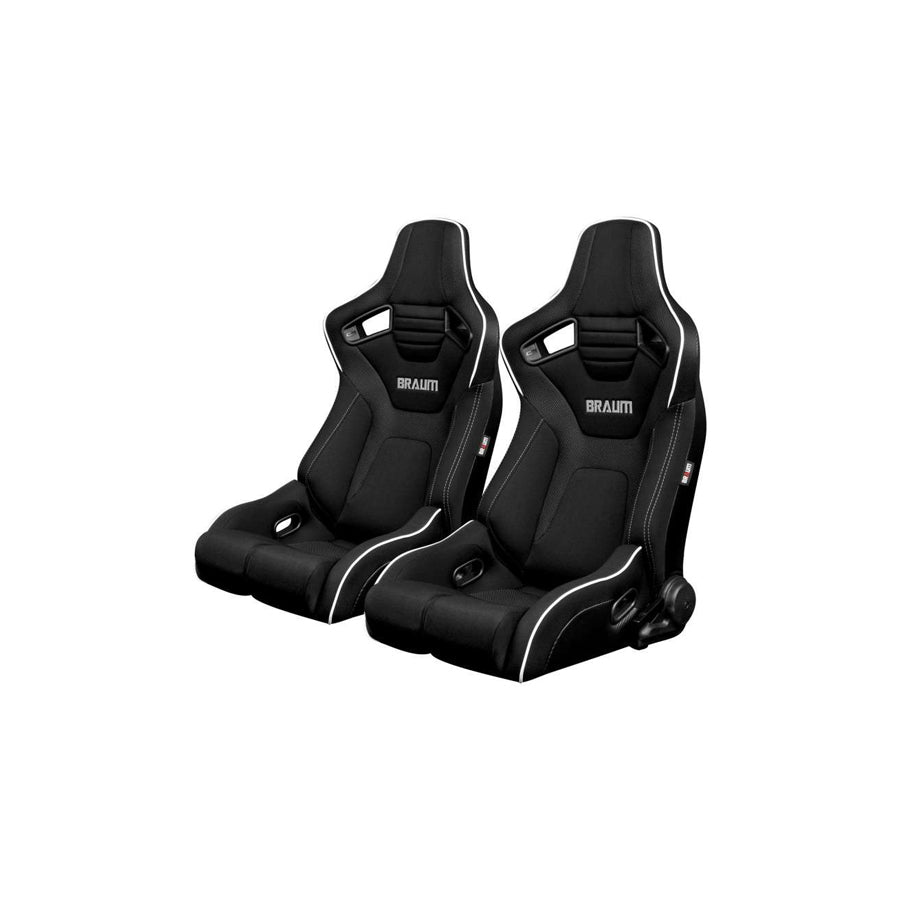 BRAUM Elite-R Series Racing Seats ( Black Cloth - White Piping ) – Pair | ML Performance UK Car Parts