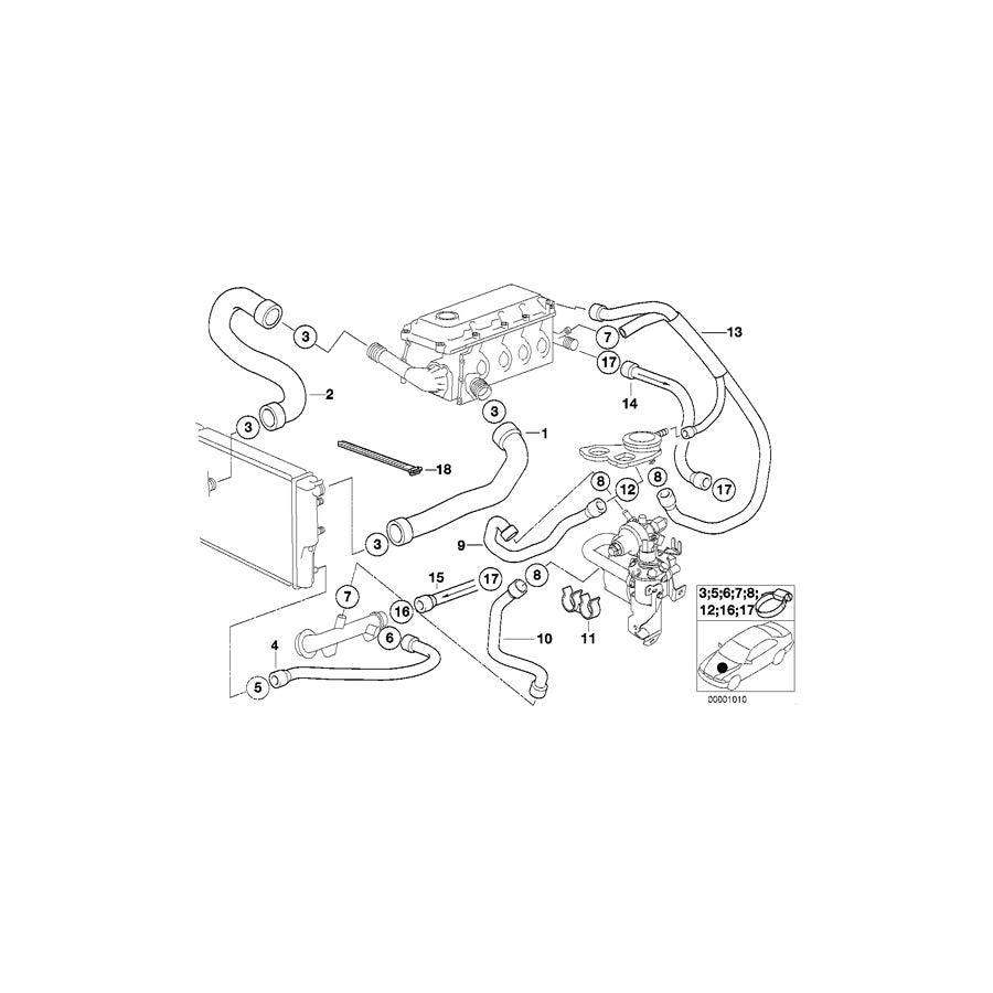 Genuine BMW 11531743712 E34 Water Hose (Inc. 518g & 518i) | ML Performance UK Car Parts