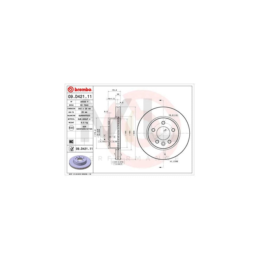 BREMBO 09.D421.11 Brake Disc Internally Vented, Coated, High-carbon | ML Performance Car Parts