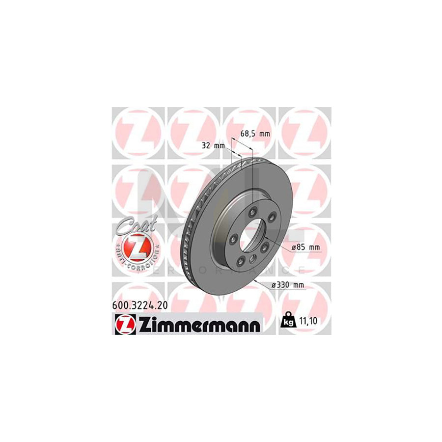 ZIMMERMANN COAT Z 600.3224.20 Brake Disc Internally Vented, Coated, High-carbon | ML Performance Car Parts