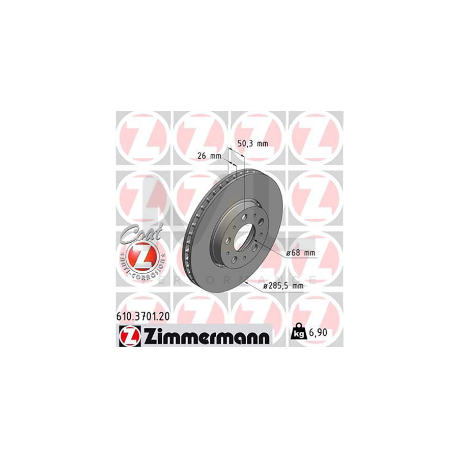 ZIMMERMANN COAT Z 610.3701.20 Brake Disc Externally Vented, Coated | ML Performance Car Parts