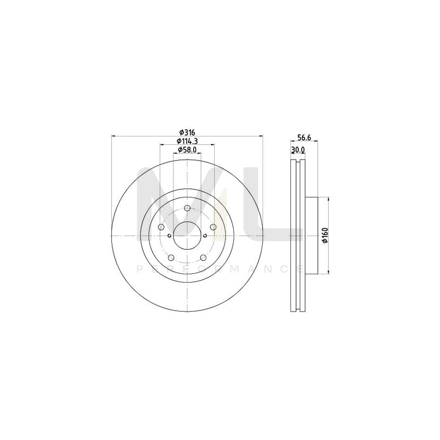 HELLA PRO 8DD 355 116-361 Brake Disc Internally Vented, Coated, without wheel hub, without wheel studs | ML Performance Car Parts