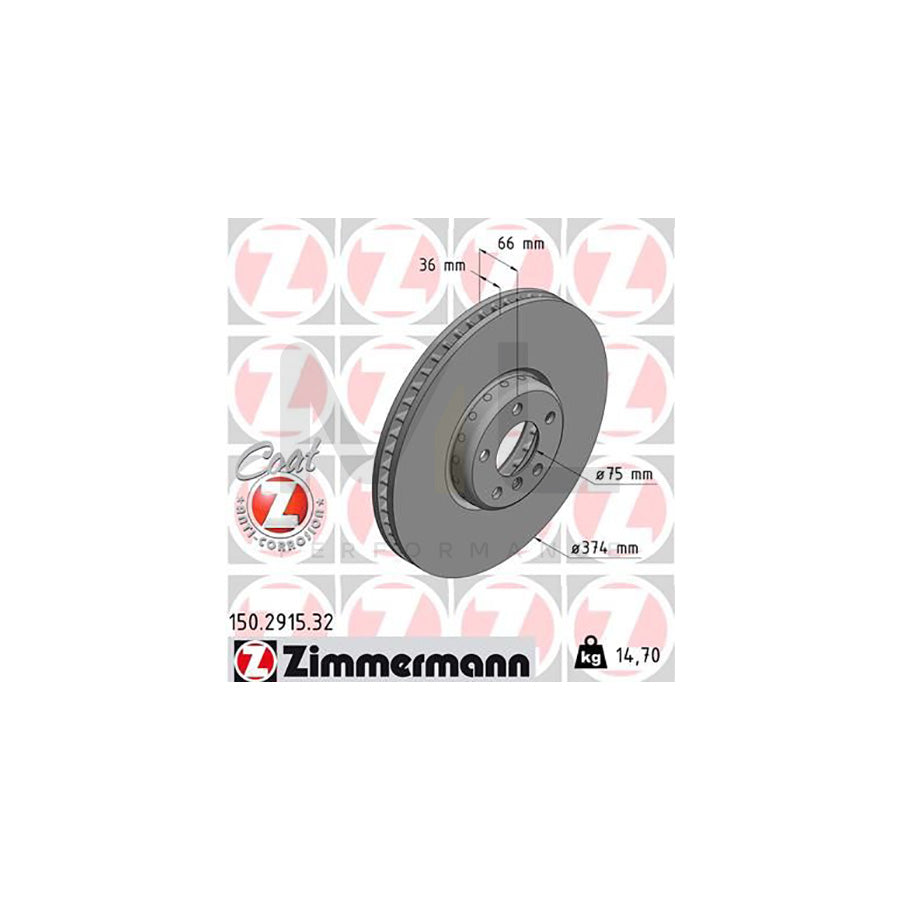 ZIMMERMANN FORMULA F COAT Z 150.2915.32 Brake Disc Internally Vented, Two-piece brake disc, Coated, High-carbon | ML Performance Car Parts