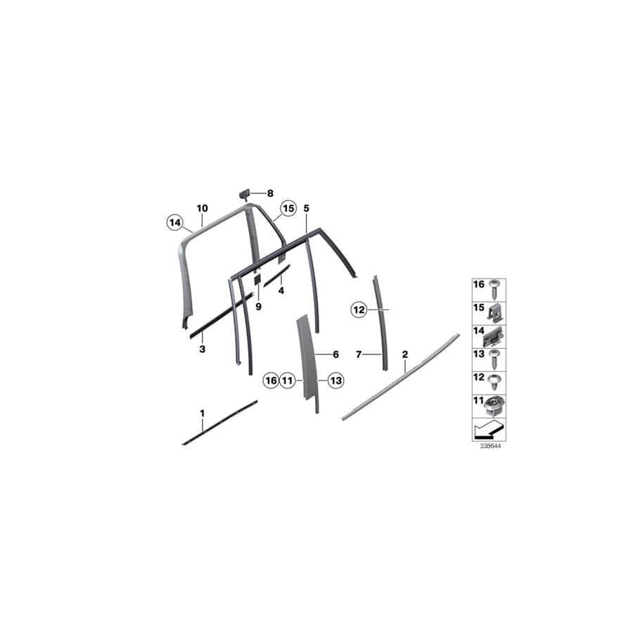 Genuine BMW 51352990882 E84 Window Well Strip, Outer, Door, Rear Rgt GLANZSCHWARZ (Inc. X1 16d, X1 18d & X1 23dX) | ML Performance UK Car Parts