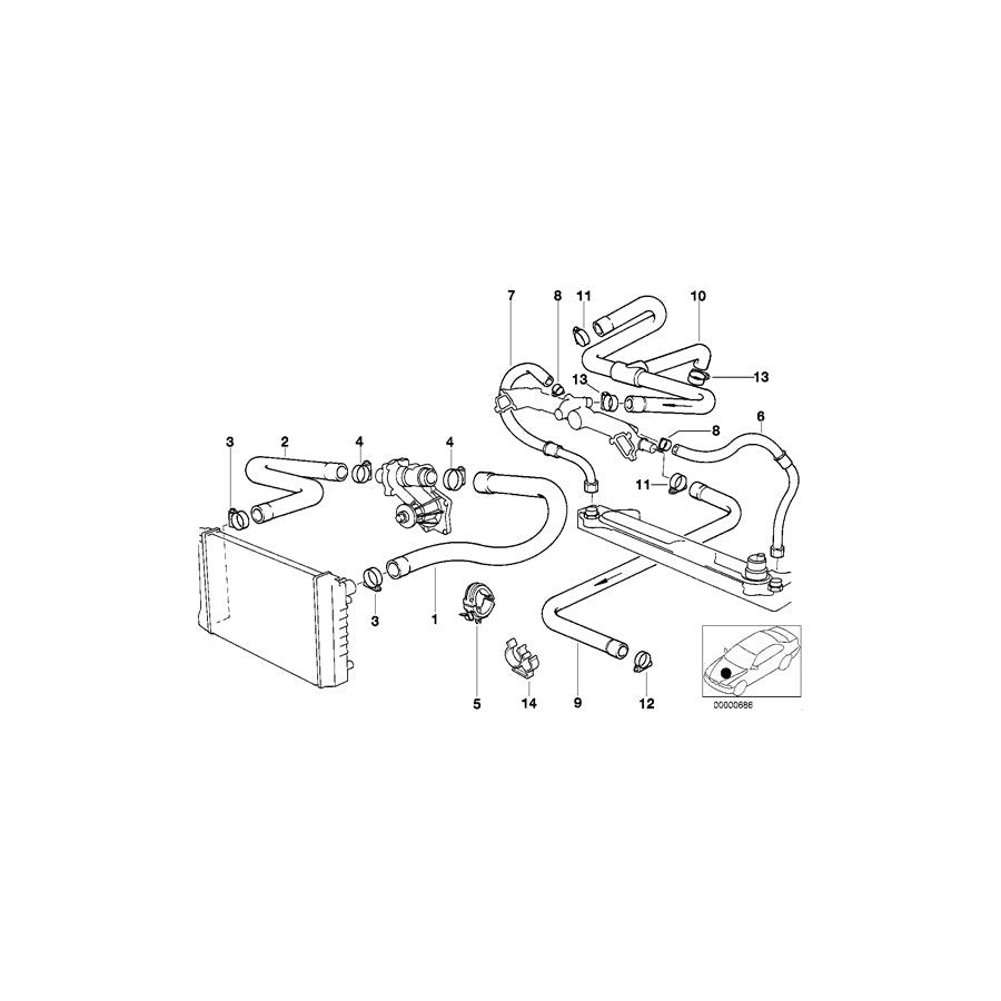 Genuine BMW 11531741406 E34 E32 Water Hose (Inc. 730iL, 730i & 530i) | ML Performance UK Car Parts