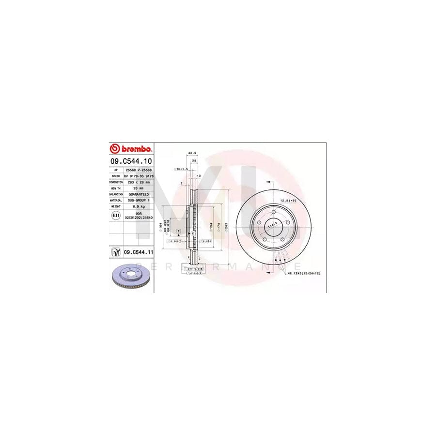 BREMBO COATED DISC LINE 09.C544.11 Brake Disc Internally Vented, Coated | ML Performance Car Parts