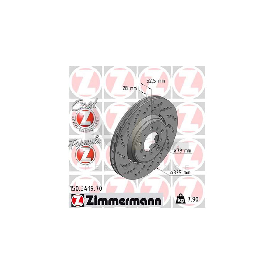 ZIMMERMANN FORMULA Z COAT Z 150.3419.70 Brake Disc for BMW 3 Series Perforated, Two-piece brake disc, Vented, Coated, Alloyed / High-carbon | ML Performance Car Parts