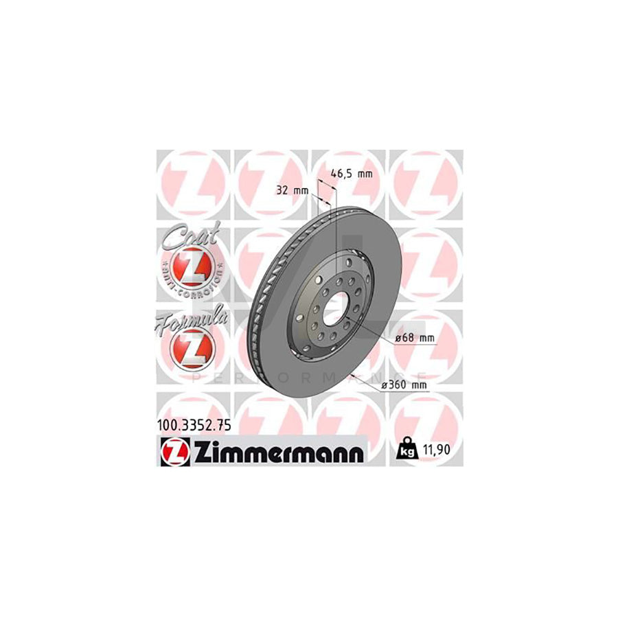 ZIMMERMANN FORMULA Z COAT Z 100.3352.75 Brake Disc for AUDI A4 B5 Avant (8D5) Two-piece brake disc, Vented, Coated, Alloyed / High-carbon | ML Performance Car Parts