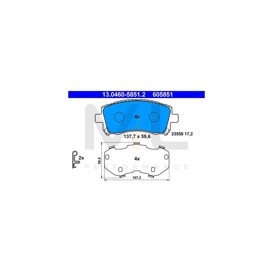 ATE 13.0460-5851.2 Brake pad set with acoustic wear warning, with anti-squeak plate | ML Performance Car Parts