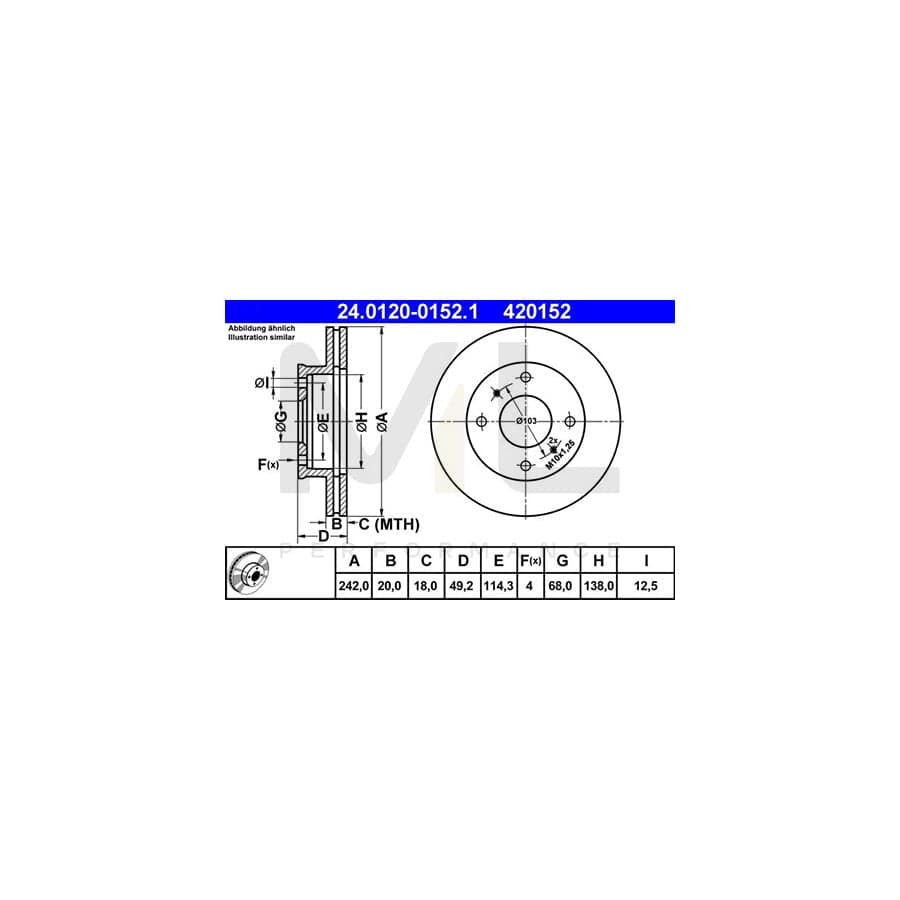 ATE 24.0120-0152.1 Brake Disc for NISSAN PRIMERA Vented | ML Performance Car Parts