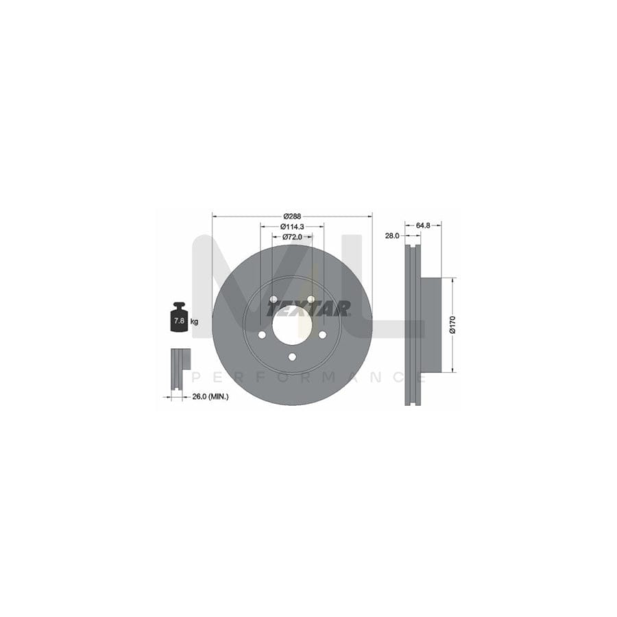 TEXTAR 92119700 Brake Disc for JEEP Cherokee III (KJ) Internally Vented, without wheel hub, without wheel studs | ML Performance Car Parts