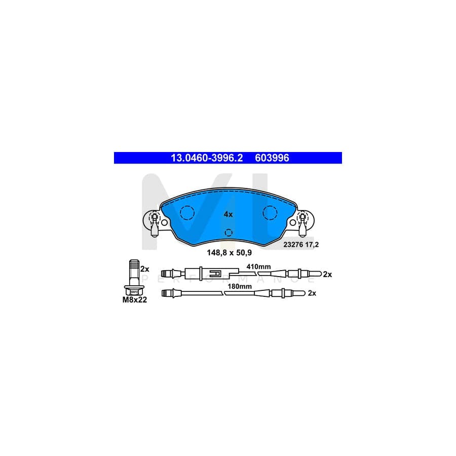 ATE 13.0460-3996.2 Brake pad set for CITRO?? C5 incl. wear warning contact, with brake caliper screws | ML Performance Car Parts