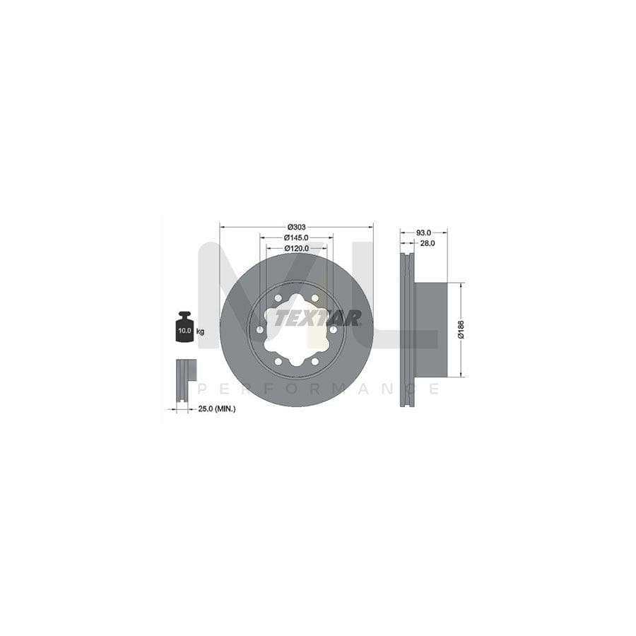 TEXTAR PRO 93143403 Brake Disc Internally Vented, Coated, without wheel hub, without wheel studs | ML Performance Car Parts