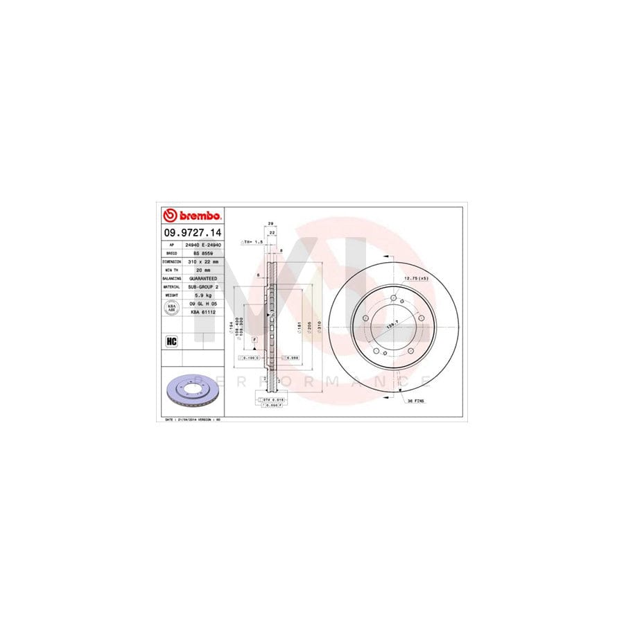 BREMBO 09.9727.14 Brake Disc for SUZUKI GRAND VITARA Internally Vented | ML Performance Car Parts