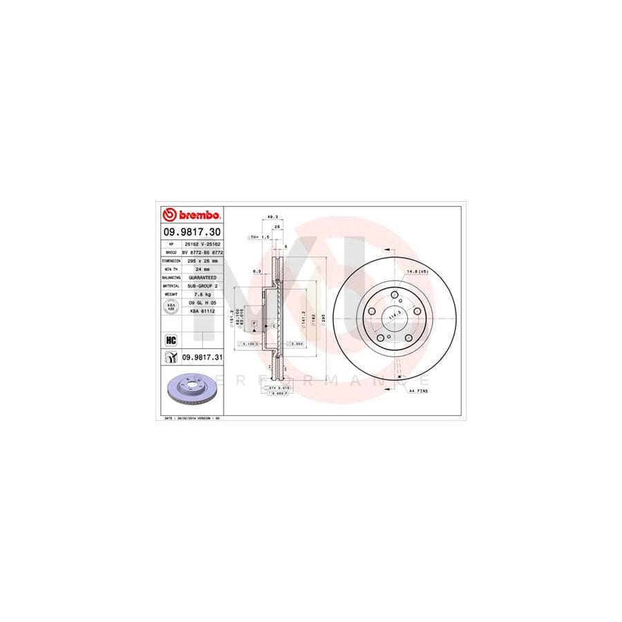 BREMBO 09.9817.30 Brake Disc for TOYOTA AVENSIS Internally Vented, High-carbon | ML Performance Car Parts