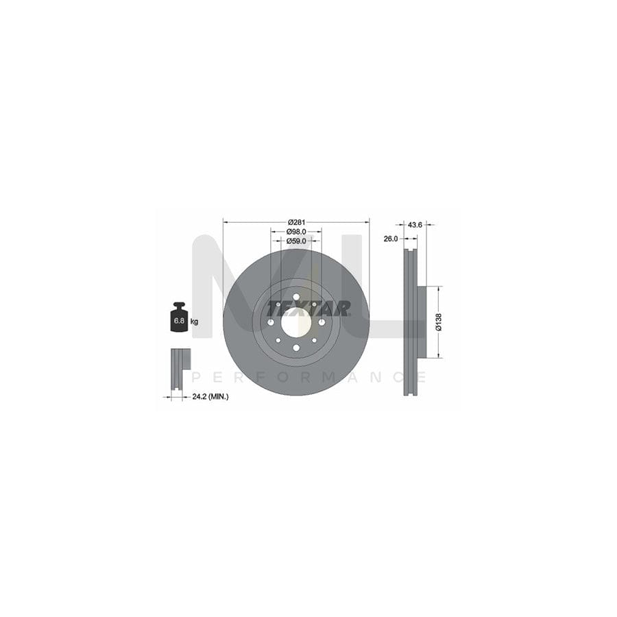 TEXTAR PRO 92107703 Brake Disc Internally Vented, Coated, without wheel hub, without wheel studs | ML Performance Car Parts