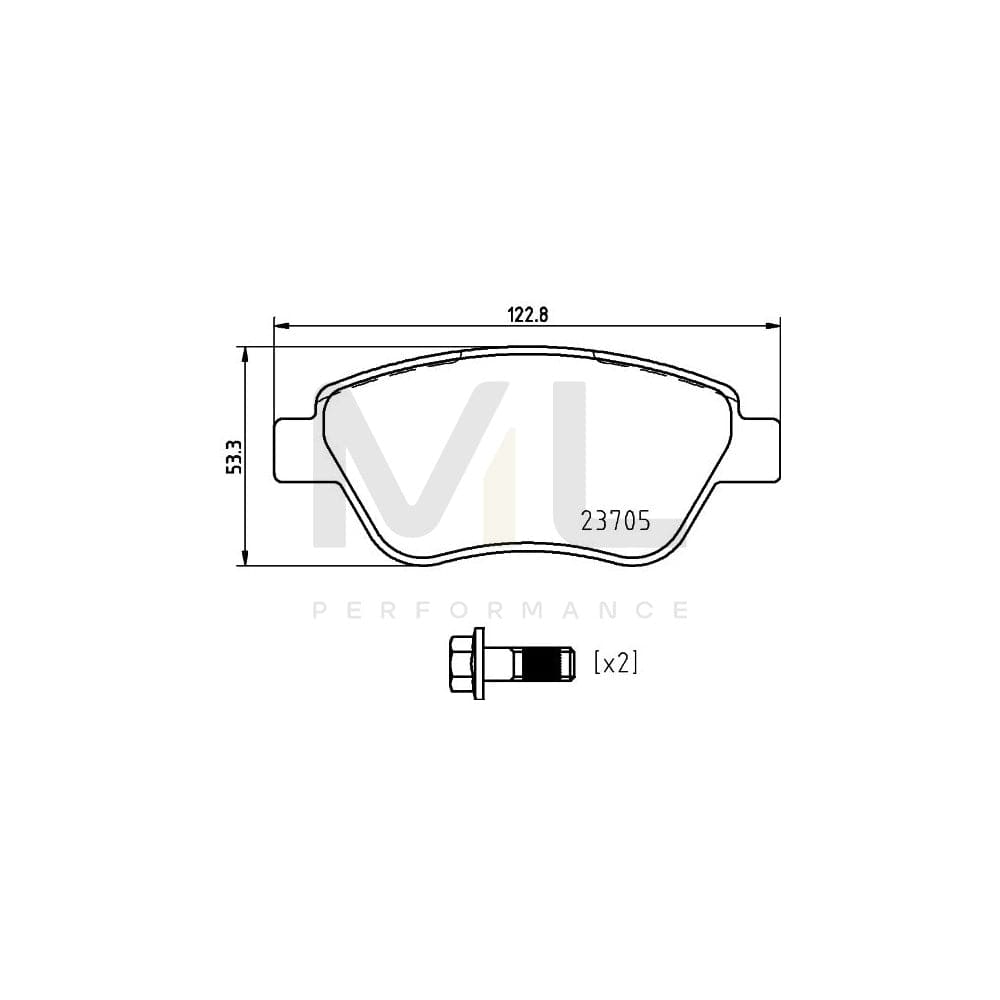 Hella 8DB 355 025-301 Brake Pad Set For Fiat Doblo Not Prepared For Wear Indicator, With Brake Caliper Screws, With Accessories | ML Performance Car Parts