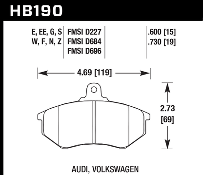 Hawk Performance HB190E.600 Blue 9012 Brake Pads Front