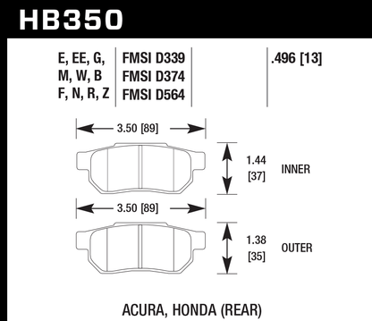 Hawk Performance HB350Z.496 PC Brake Pads Rear