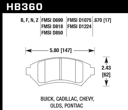 Hawk Performance HB360B.670 HPS 5.0 Brake Pads Front