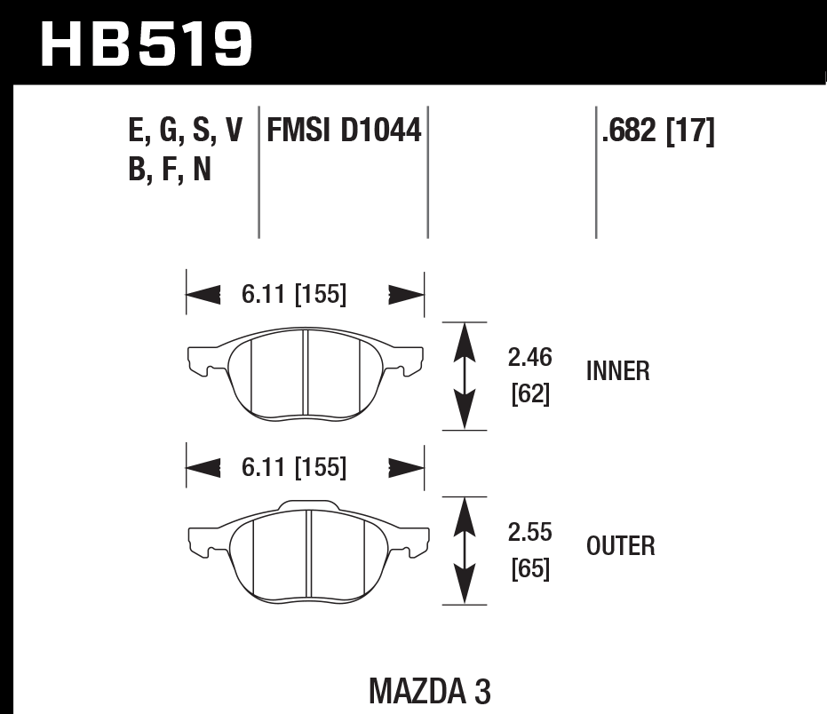 Hawk Performance HB519B.682 HPS 5.0 Brake Pads Front